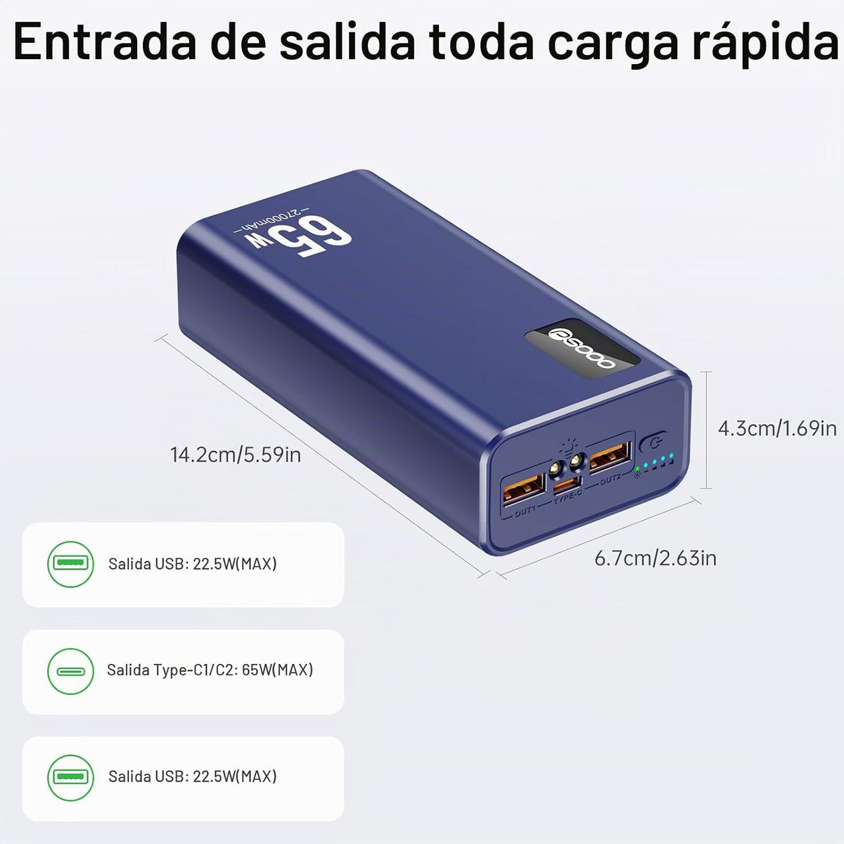 PSOOO Cargador portátil de 27000 mAh 65 W PD de carga rápida, bater...