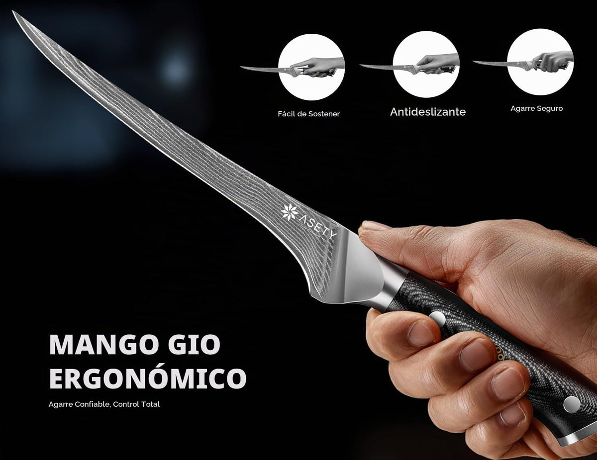 Cuchillo de filete de Damasco de 7 pulgadas, cuchillo de filete ult...