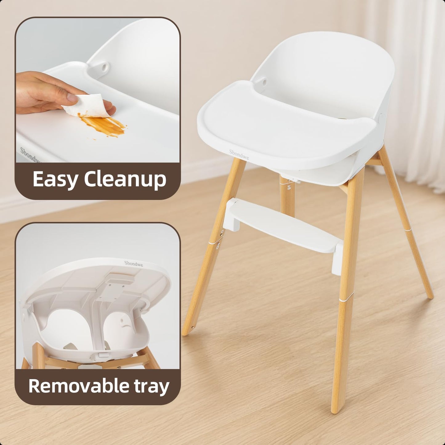Sbondwe Silla alta 4 en 1 para bebé, color blanco | Portátil, ajust...