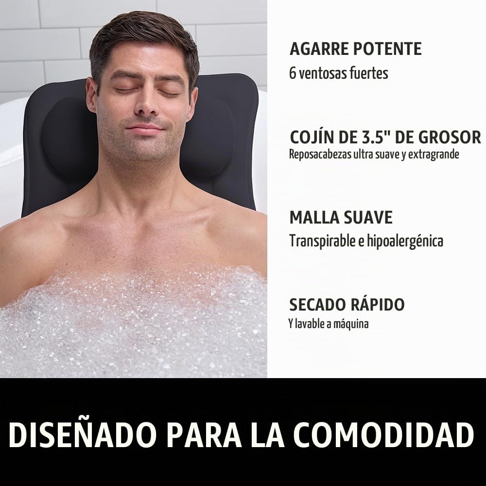 GORILLA GRIP Almohada de Baño para Tina con Potentes Ventosas, Almo...