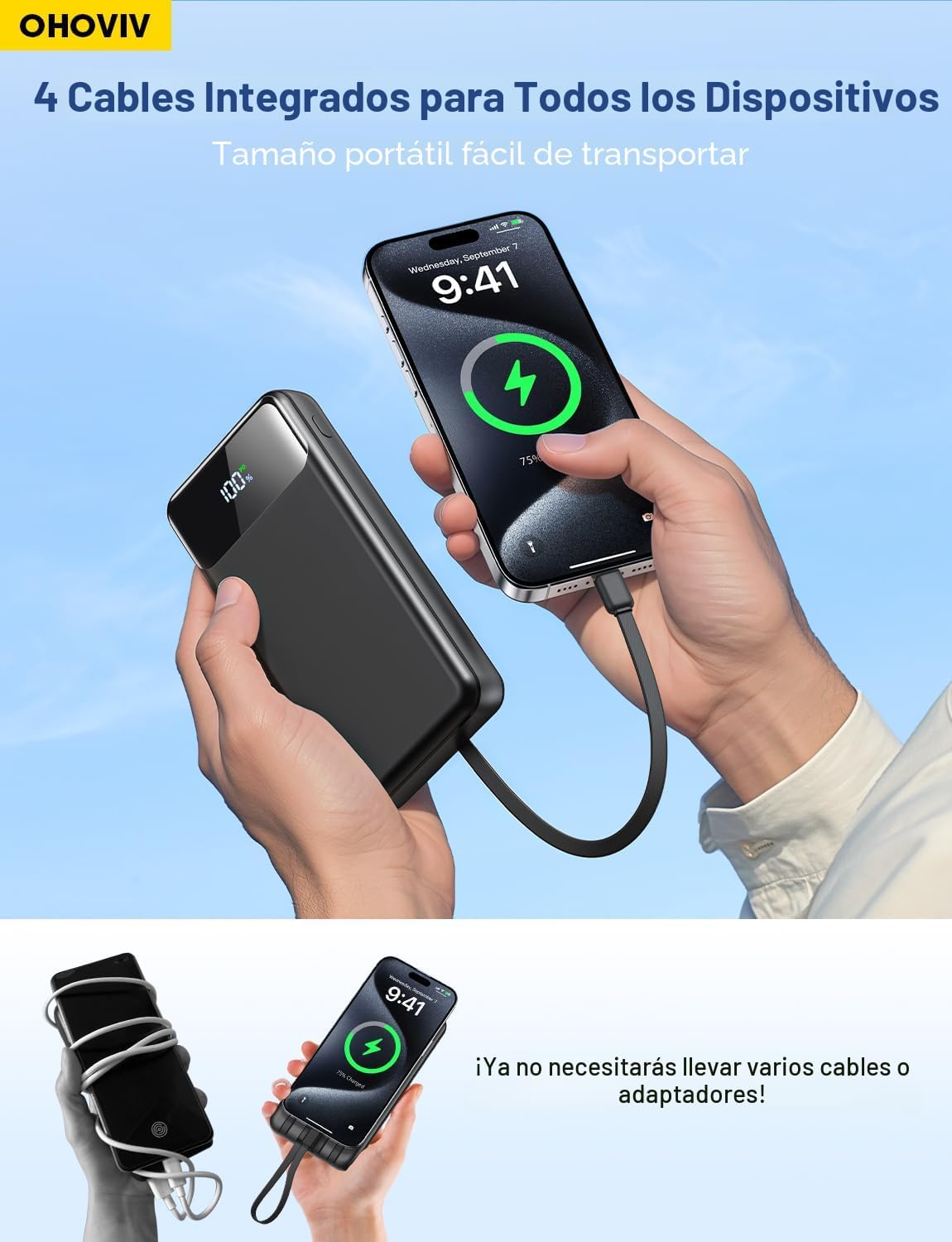OHOVIV Cargador portátil Power Bank 50000mAh, 4 cables incorporados...
