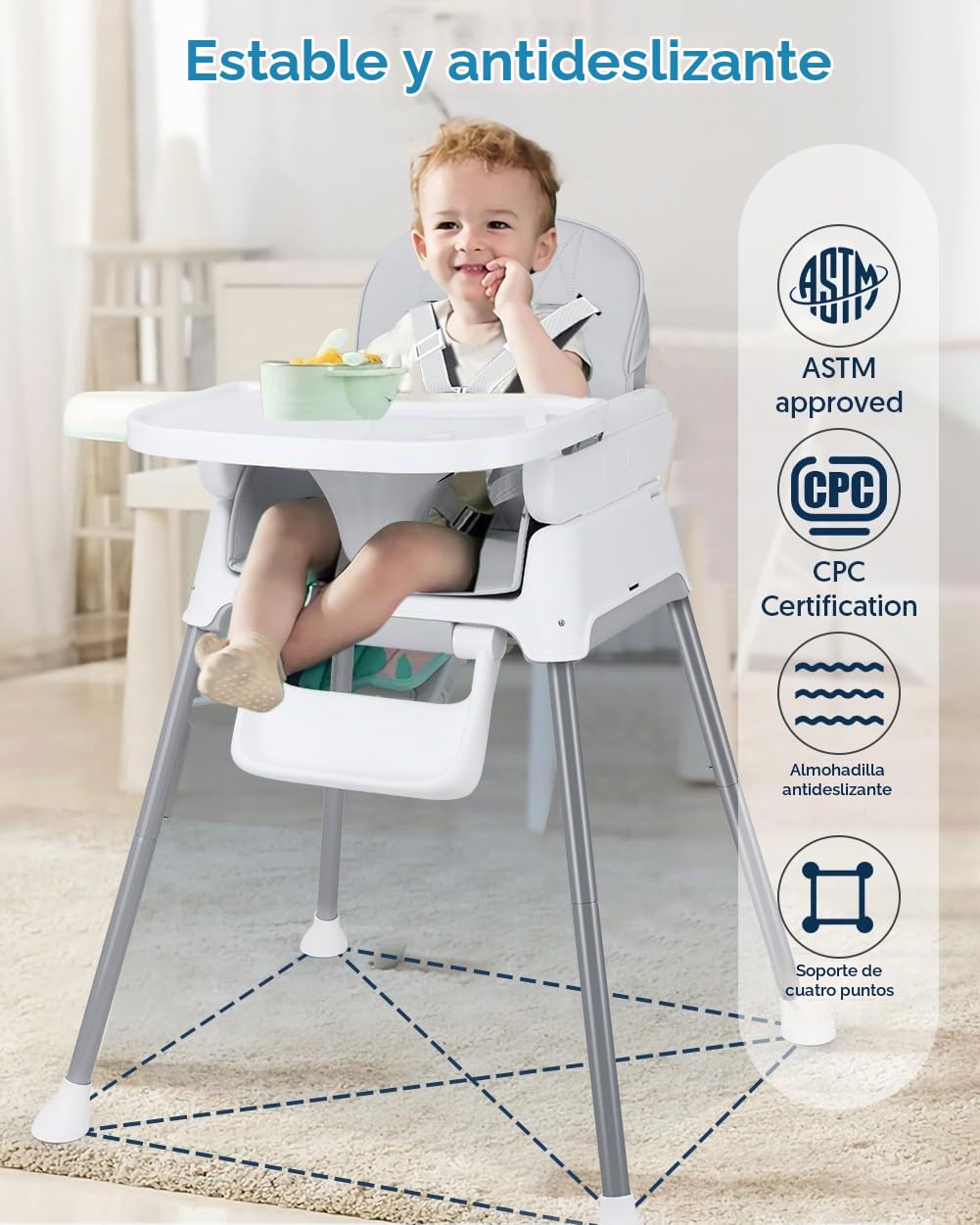 Silla alta para bebé 3 en 1, Sillas ajustables convertibles Bellaba...
