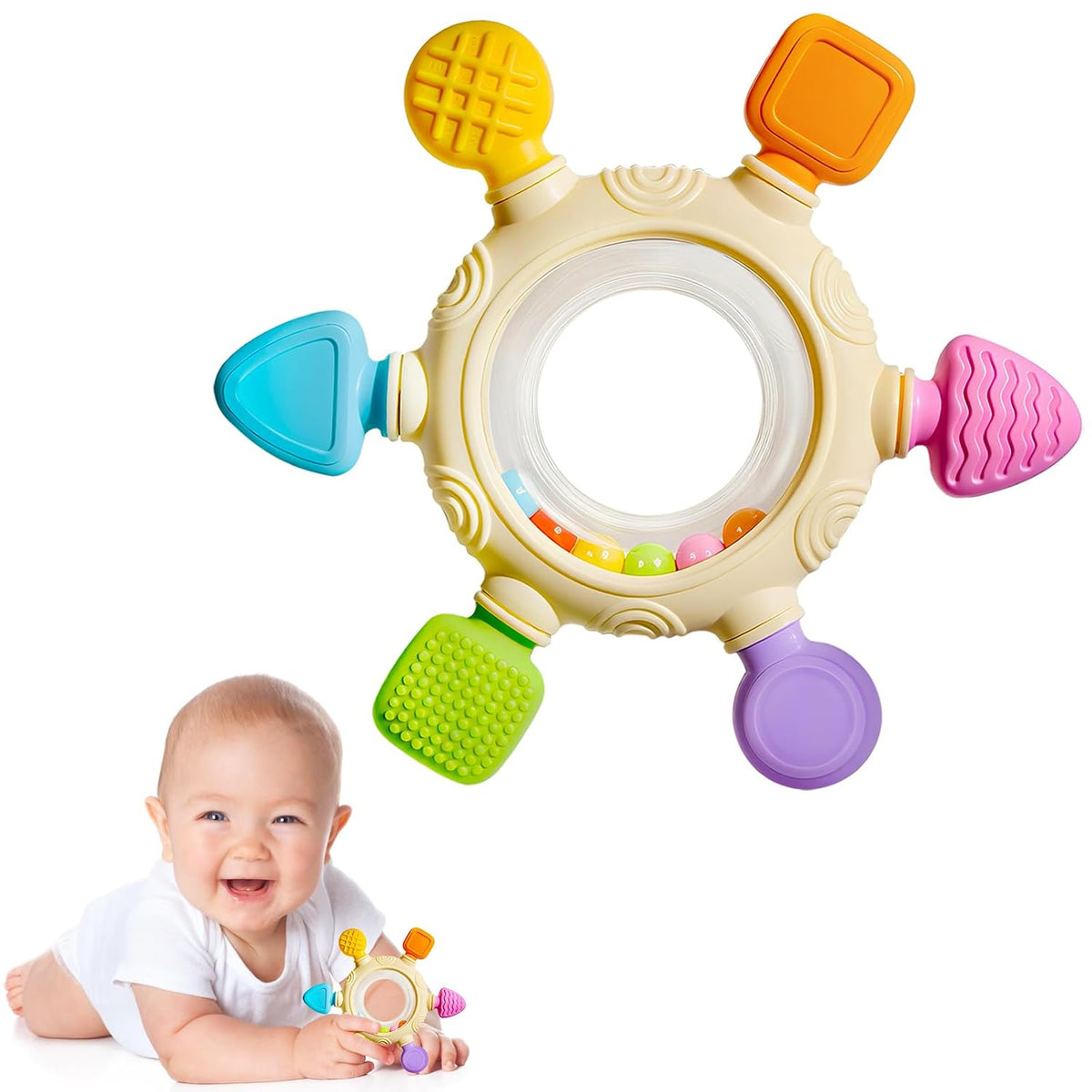 Hooku Mordedores de silicona para bebés de 6 a 12 meses, juguetes d...