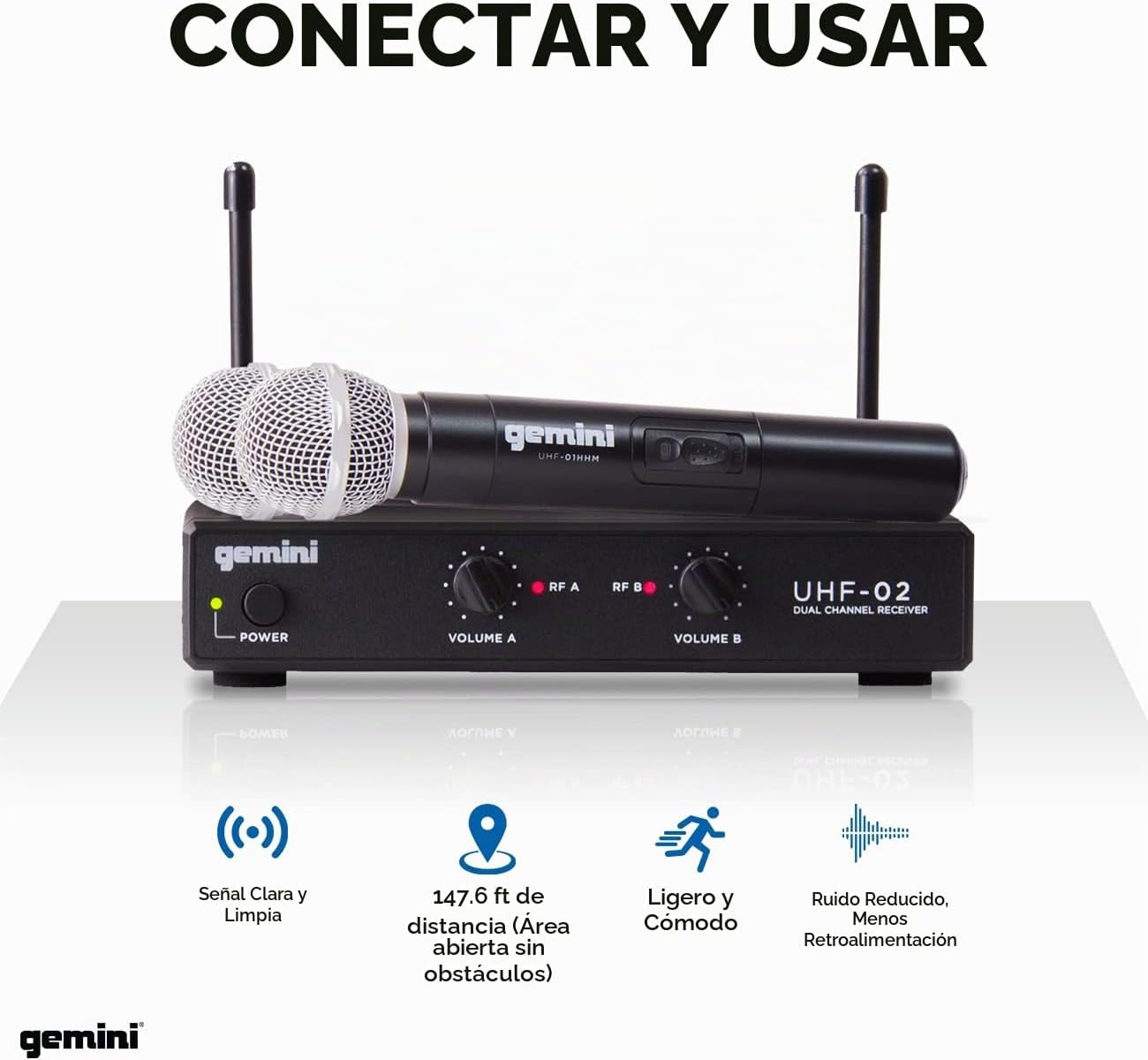 Gemini Sistema de micrófono de mano UHF de doble canal (UHF-02M-S12...