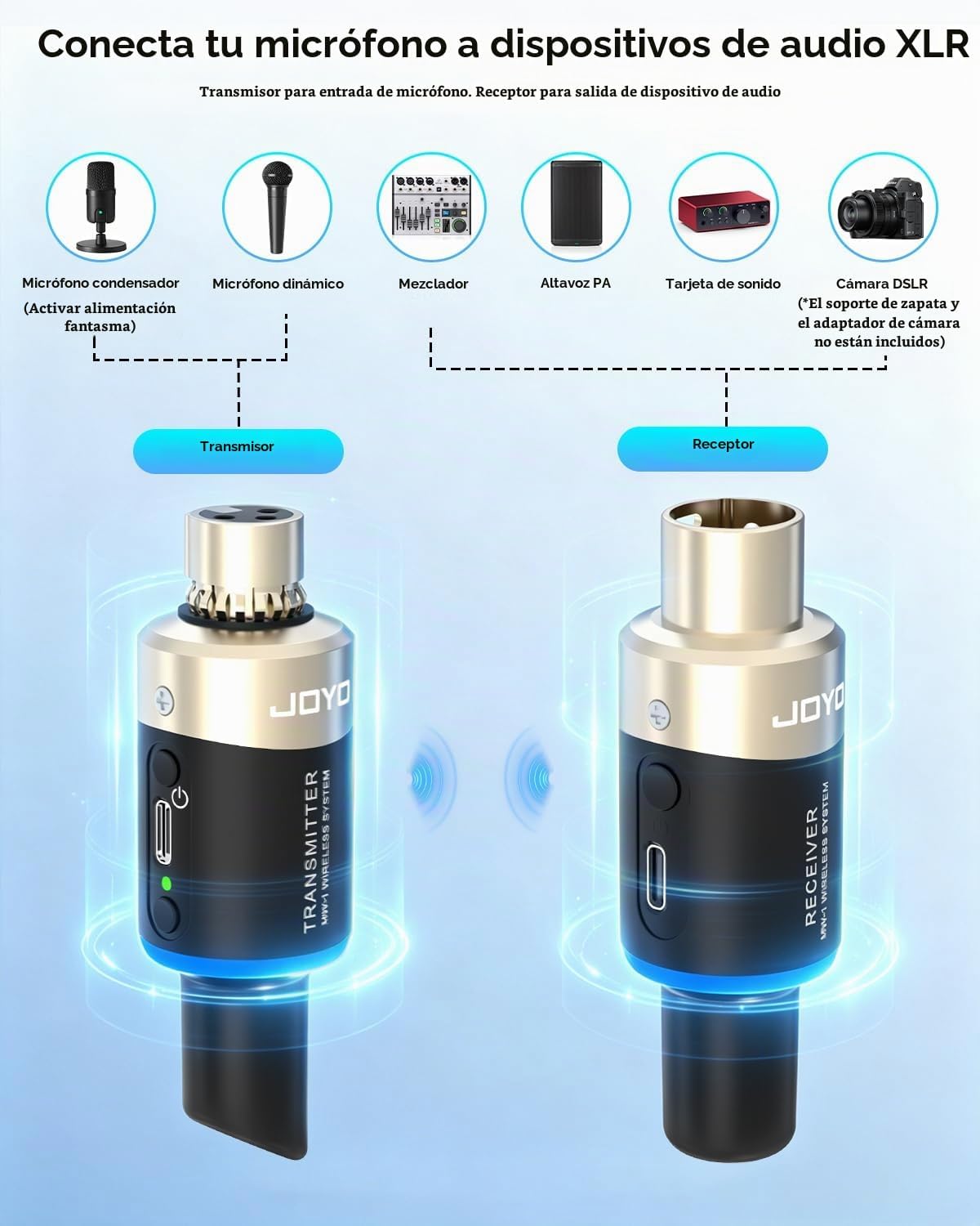 JOYO Sistema de micrófono inalámbrico de 5.8 GHz, receptor de trans...