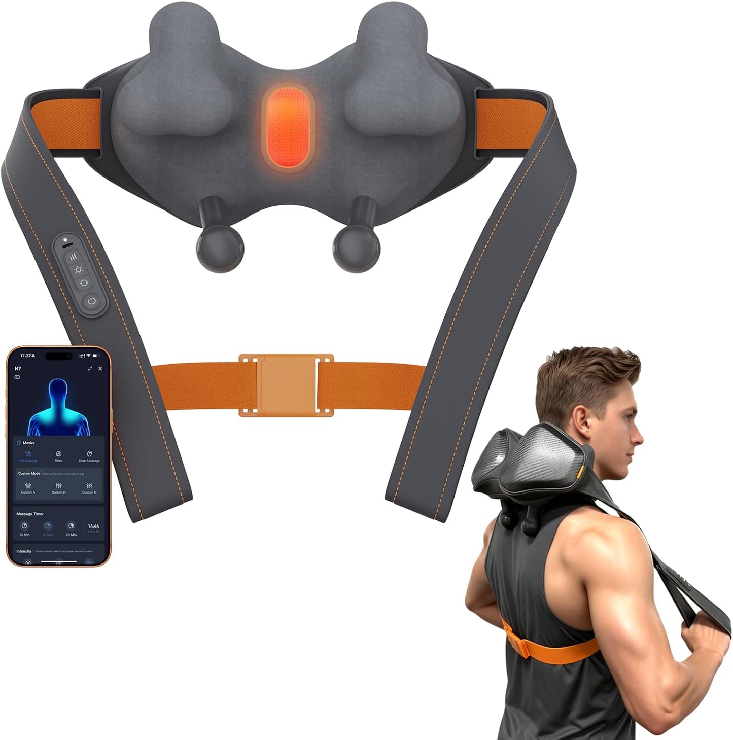Masajeador Shiatsu inteligente calentado para cuello y espalda, hab...