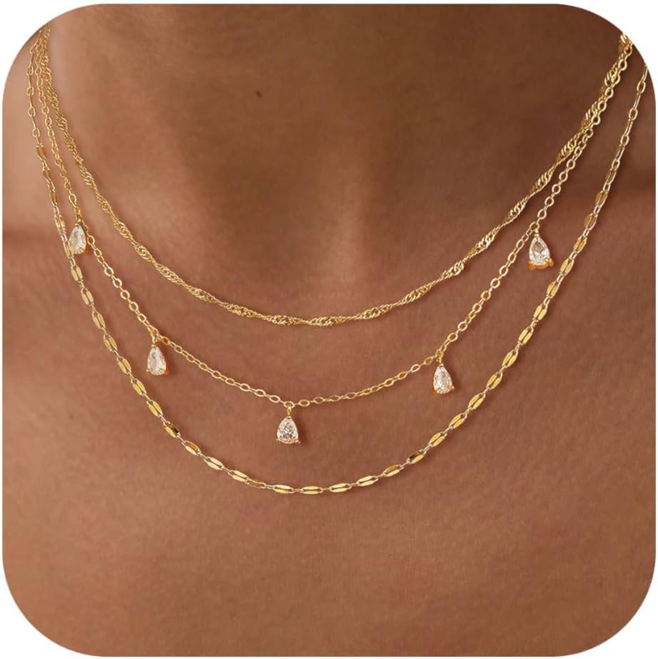 Fwlisesa Collares en capas para mujer, conjunto de collares de oro...
