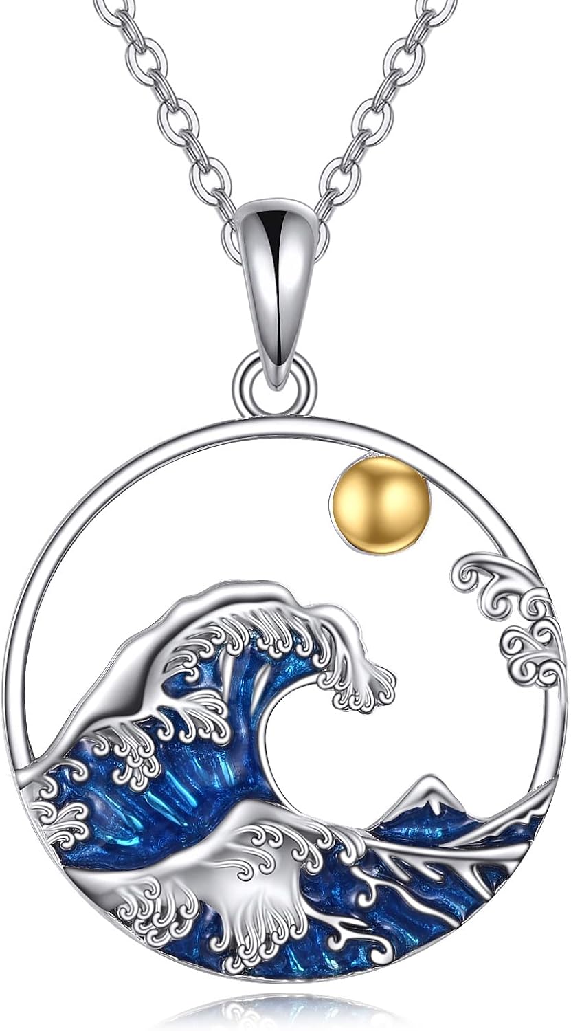 YFN Collar de onda de plata de ley con colgante de ola de océano, j...