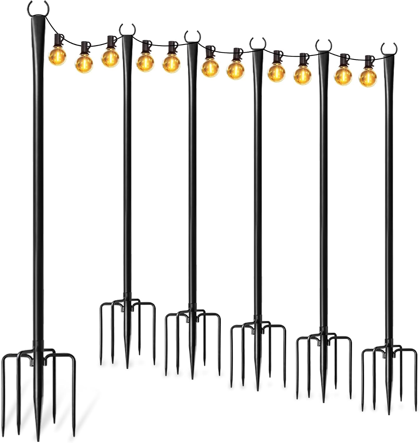 Paquete de 6 postes para luces de cadena para exteriores, poste col...