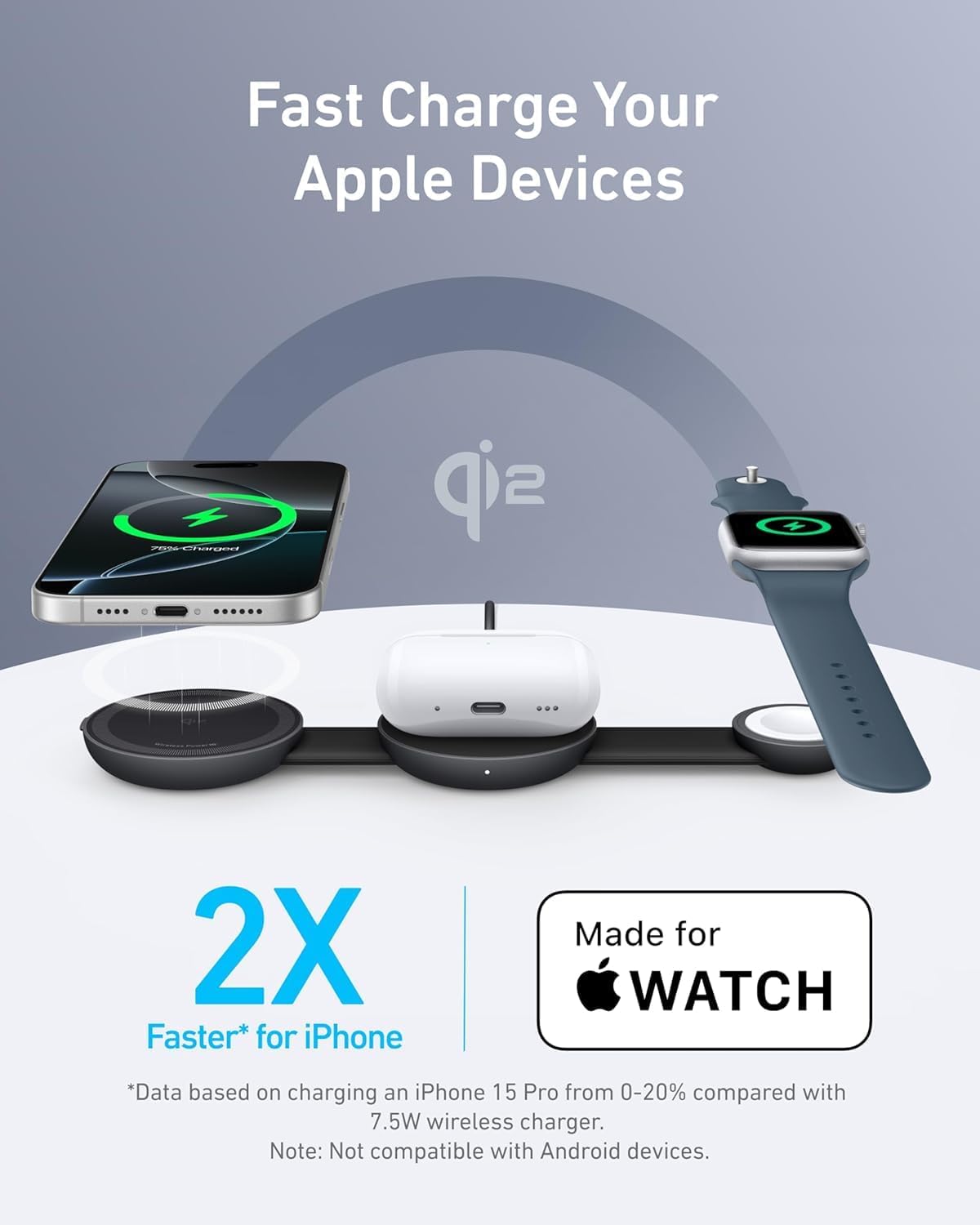 Anker MagGo UFO 3 en 1 MagSafe Compatible Qi2 15W Estación de carga...