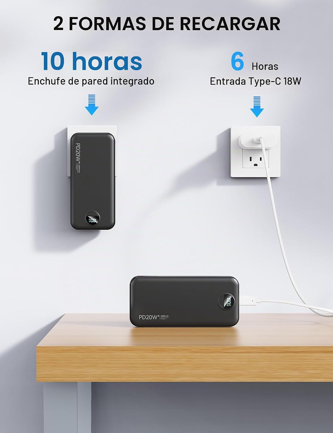 Nusyddy Cargador Portátil 20000mAh Carga Rápida w\/Enchufe De Pared...