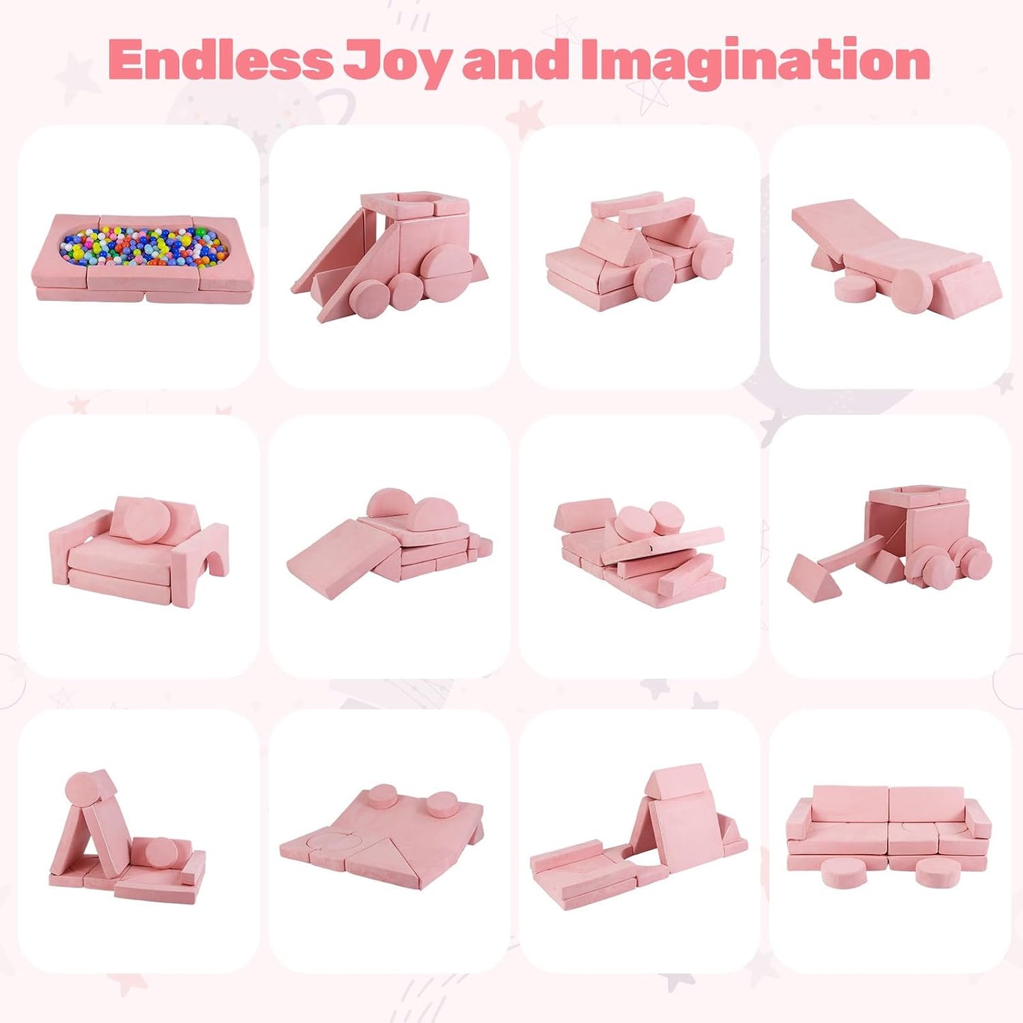 INFANS Sofá modular de juego para niños, 13 piezas de sofá modular...