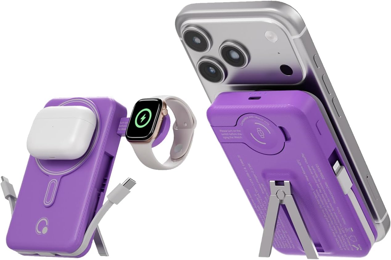 Q Cargador portátil inalámbrico magnético de 10,000 mAh, batería ex...