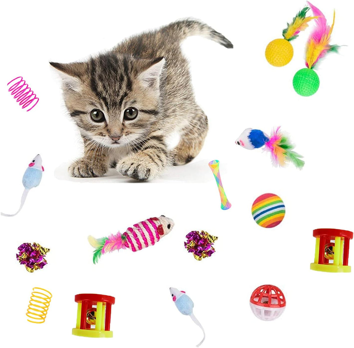 32 piezas de juguetes para gatos, juguetes interactivos para gatito...