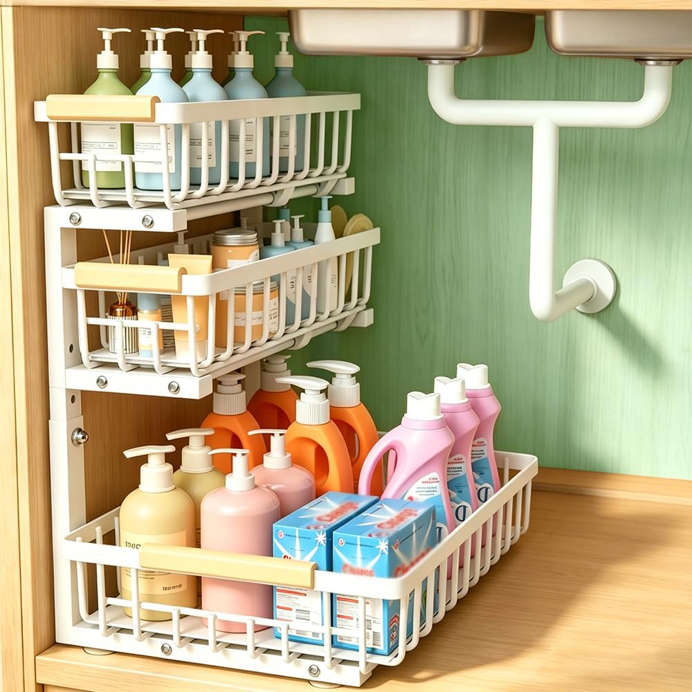 LYSENDUO Organizador para debajo del fregadero, almacenamiento de 3...
