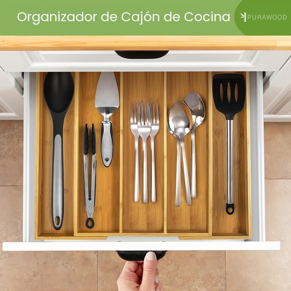 Organizador de cajón de cocina Purawood, paquete de 2 - Organizador...