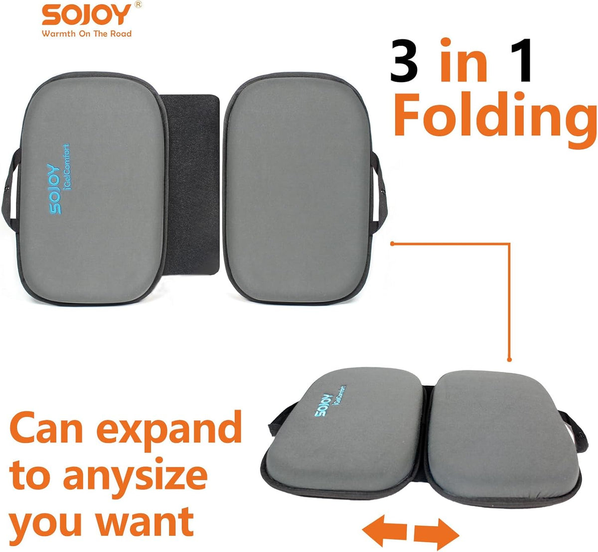 Sojoy iGelComfort 3-en-1 Cojín de asiento de gel plegable y espuma...