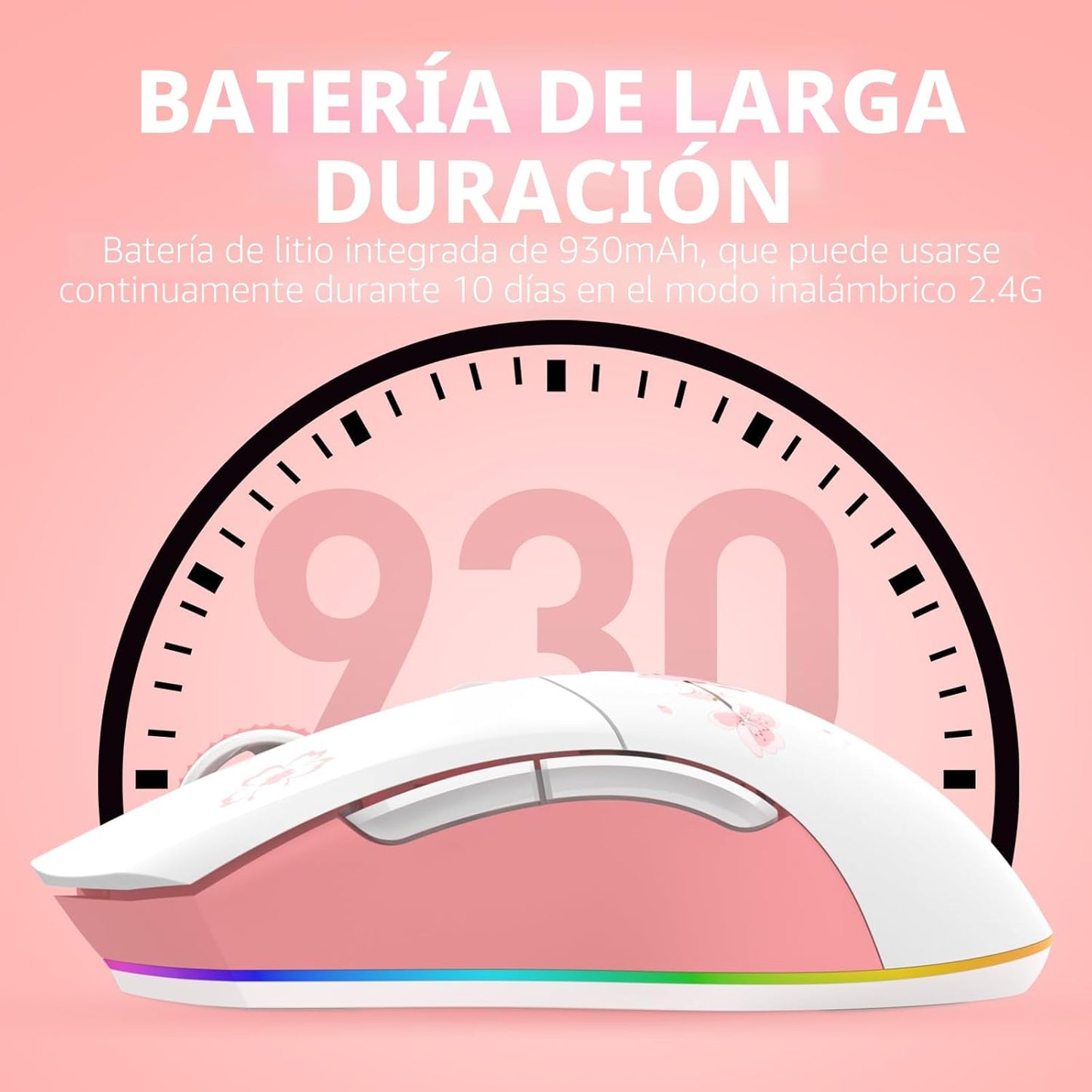 DAREU Ratón inalámbrico Sakura rosa para juegos con base de carga r...