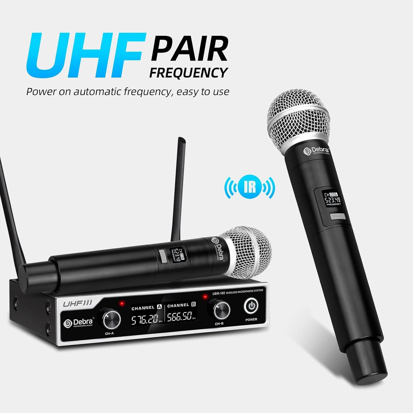 D Debra Sistema de micrófono inalámbrico UHF UBR-102 con micrófonos...