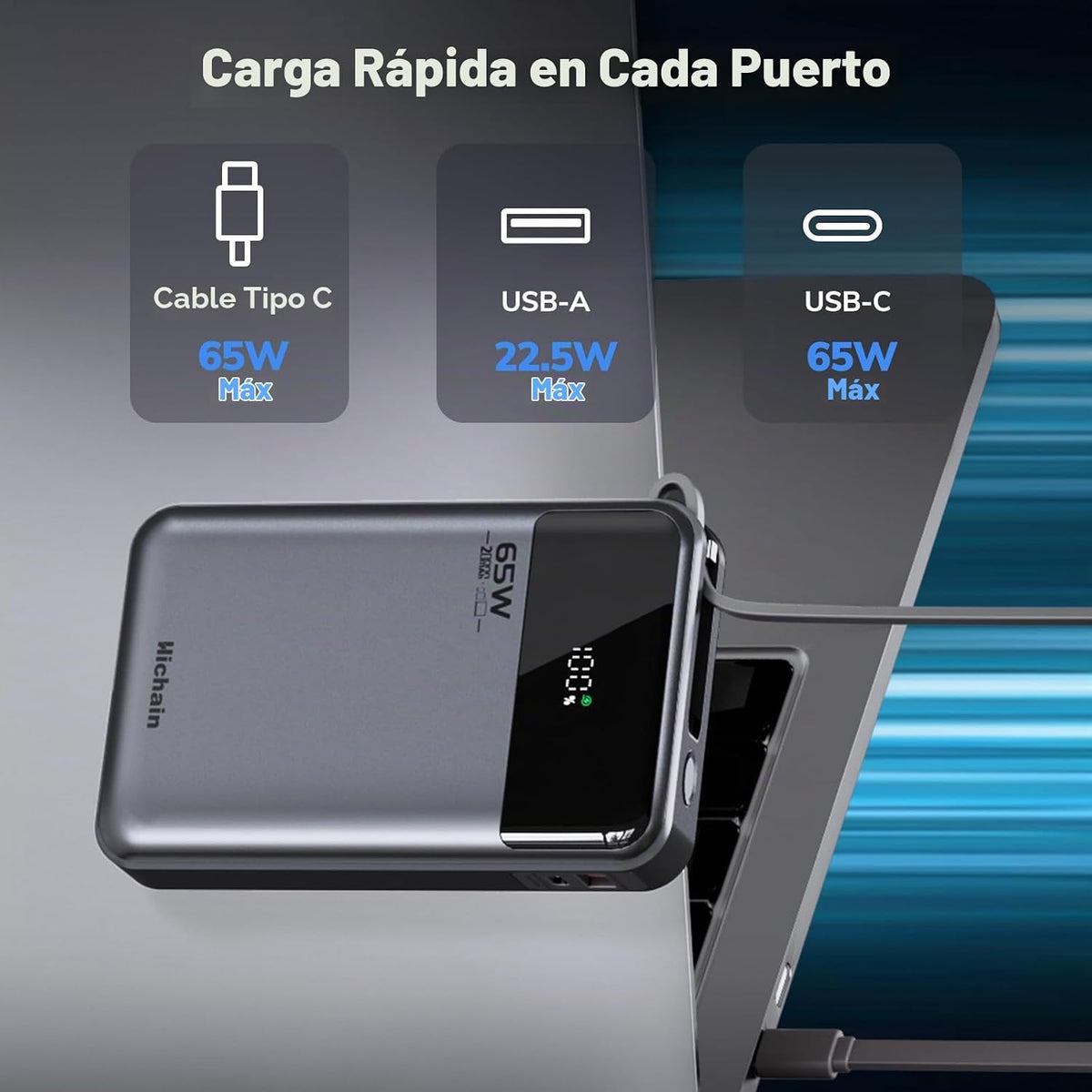 Hichain Banco de energía para portátil de 65 W, 20000 mAh, cargador...