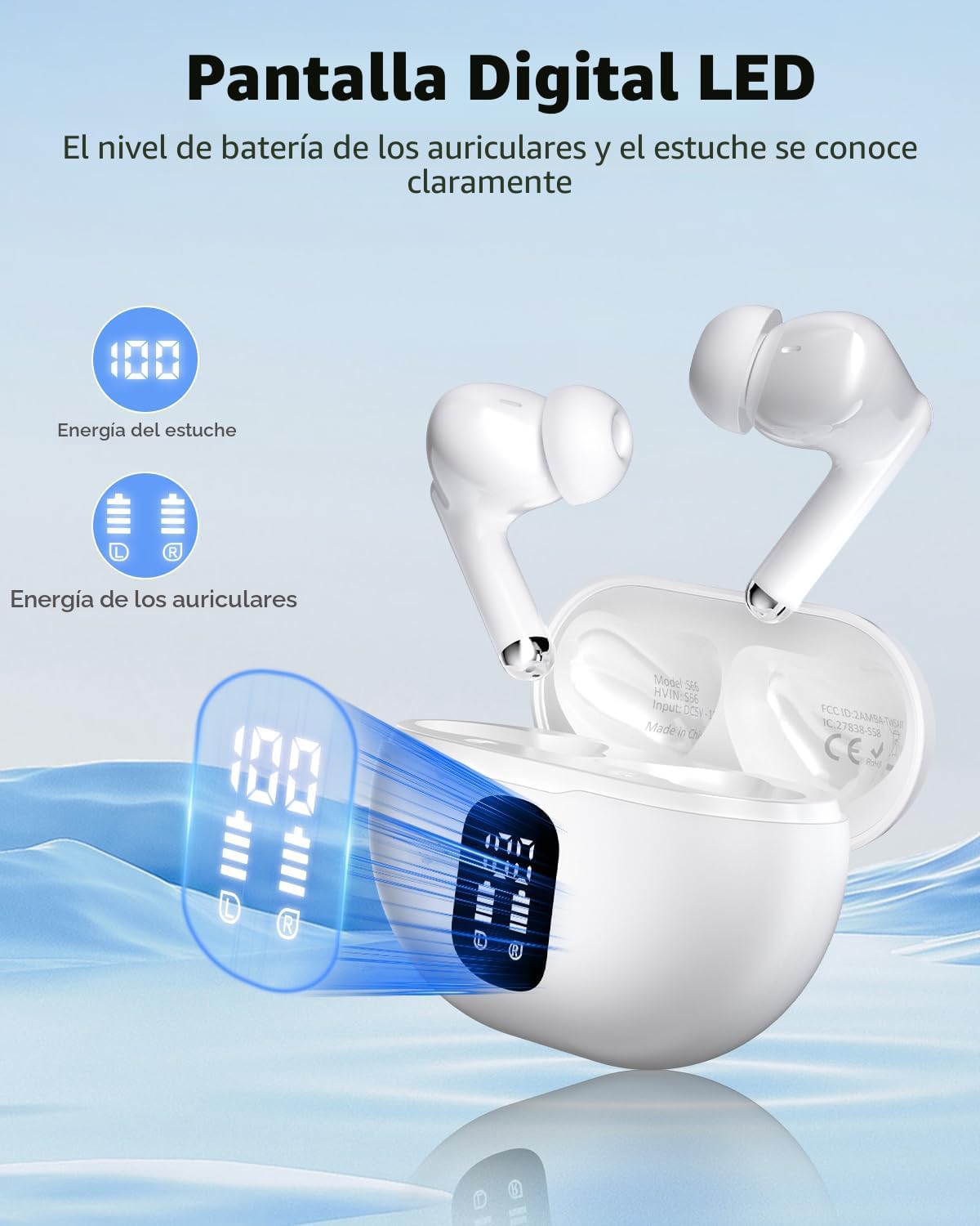 Auriculares inalámbricos, Bluetooth 5.4 auriculares estéreo de grav...
