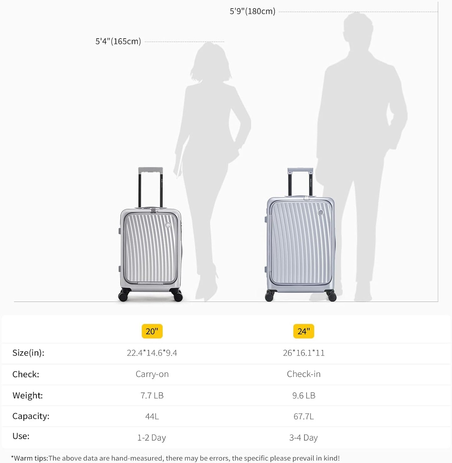 OIWAS - Equipaje de mano con portavasos, maleta de mano de apertura...