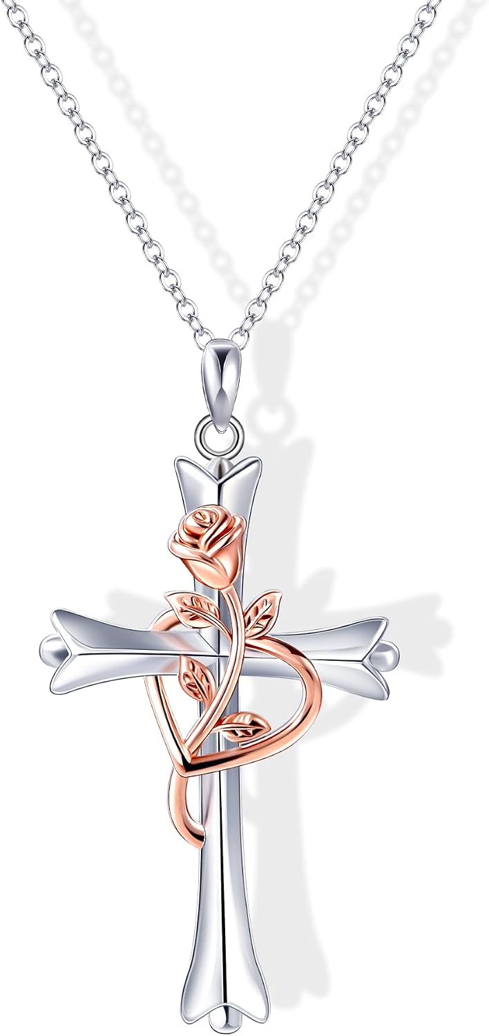 Collar de cruz ACECHA para mujer | Collar colgante de fe de plata c...