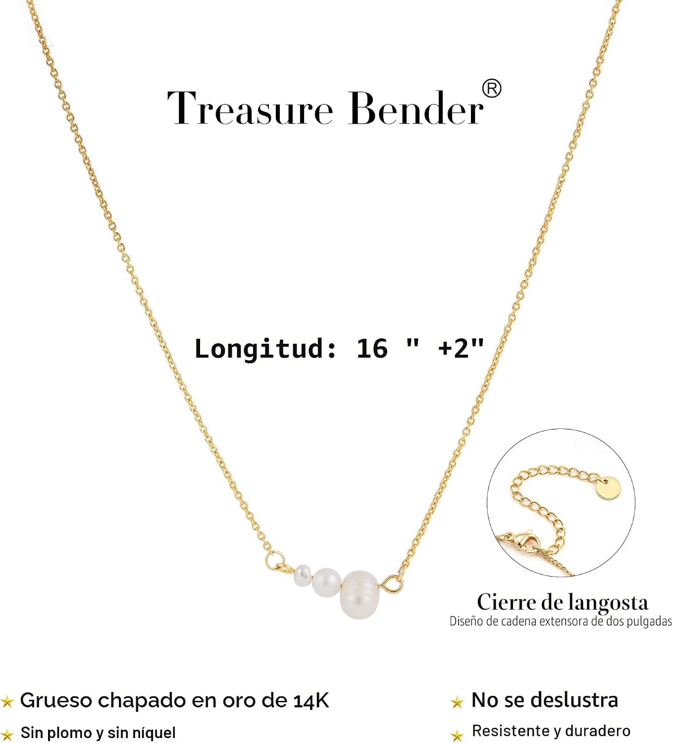 Treasure Bender Collares de perlas de oro para mujer, collar delica...