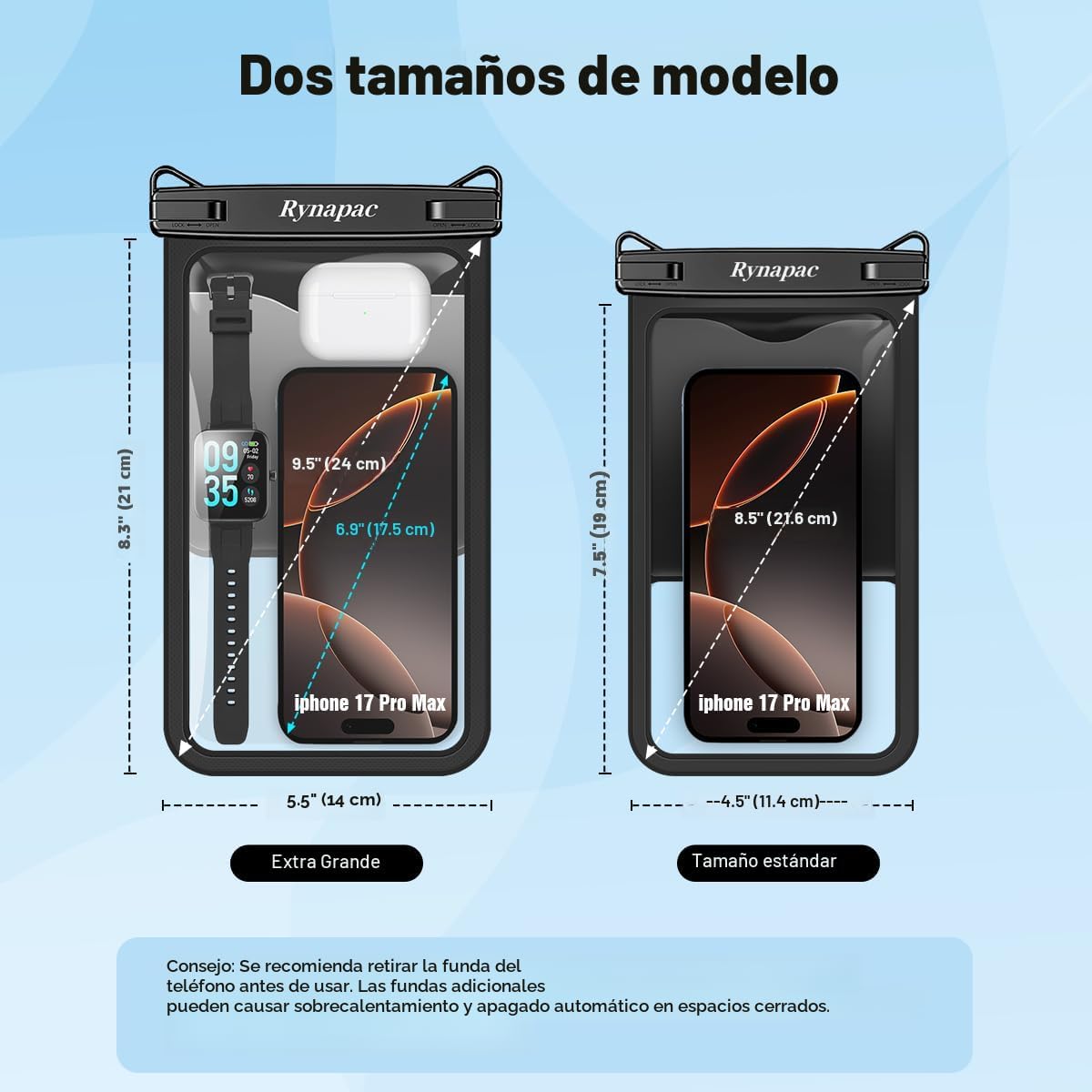 Rynapac Bolsa grande impermeable para teléfono de hasta 10 pulgadas...