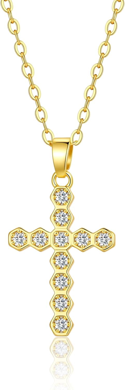 Yatumery Delicado collar de cruz de oro para mujer, chapado en oro...