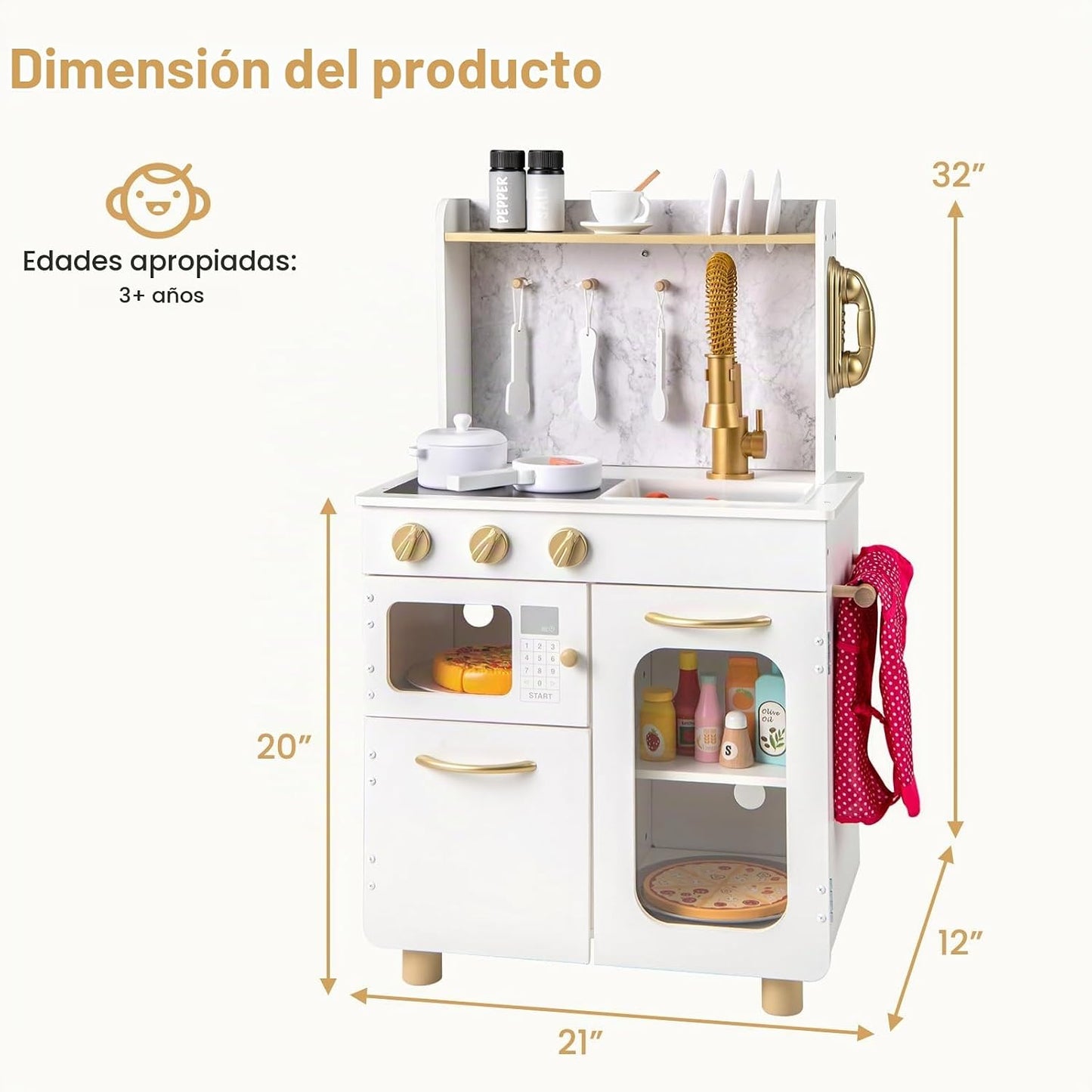 INFANS Juego de cocina para niños, juego de cocina de madera para n...