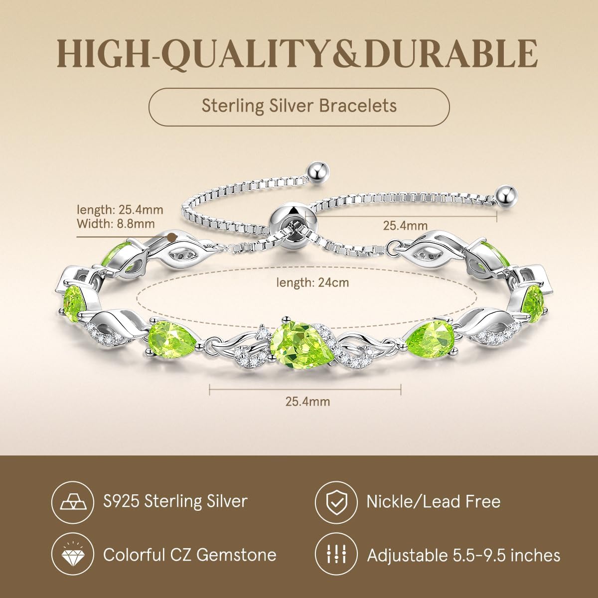 FANCIME Pulsera de piedra natal para mujer Pulsera de tenis ajustab...