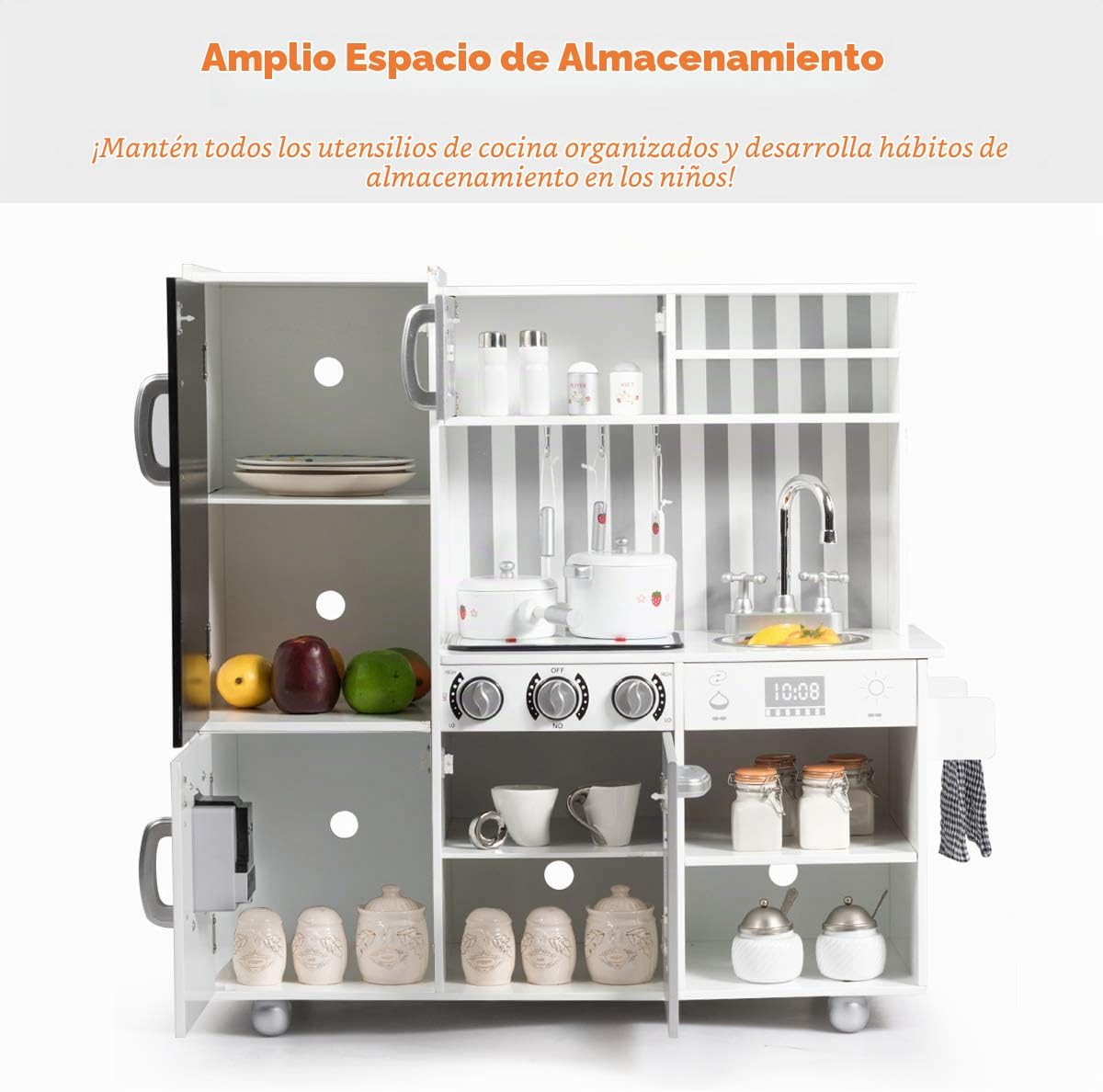 Costzon Juego de cocina de madera para niños, juego de simulación d...