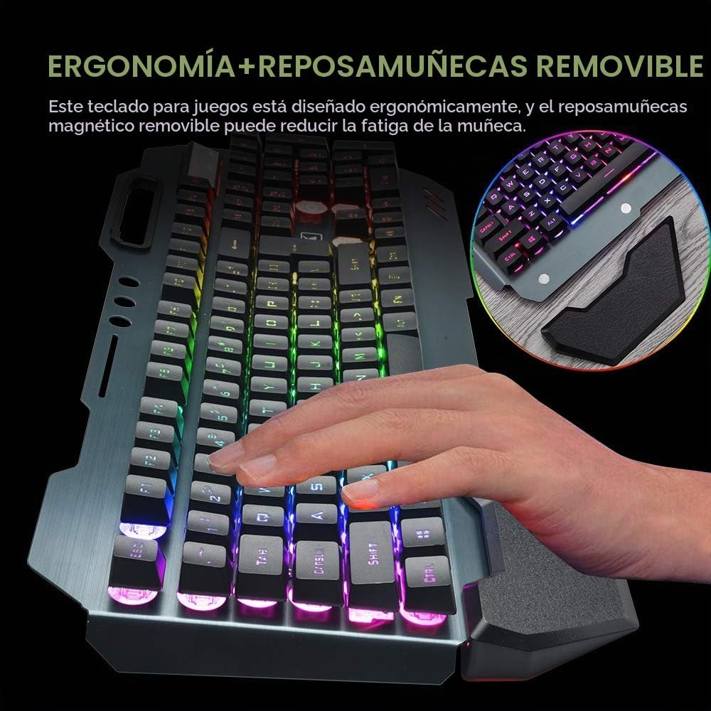 Teclado y ratón inalámbricos para juegos, teclado recargable con re...