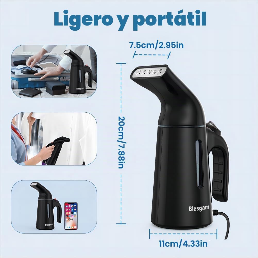 Blesgam Vaporizador para ropa de 700 W, calentamiento rápido en 40S...
