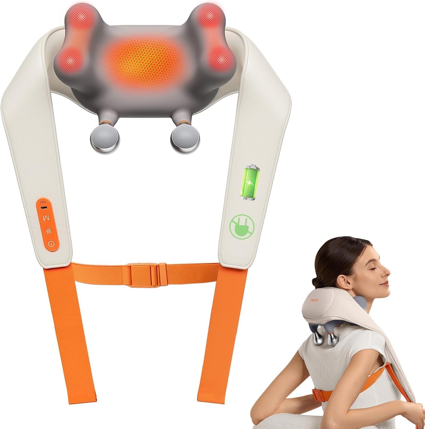 IKEEPFIT Masajeador de cuello inalámbrico con calor, masajeador de...