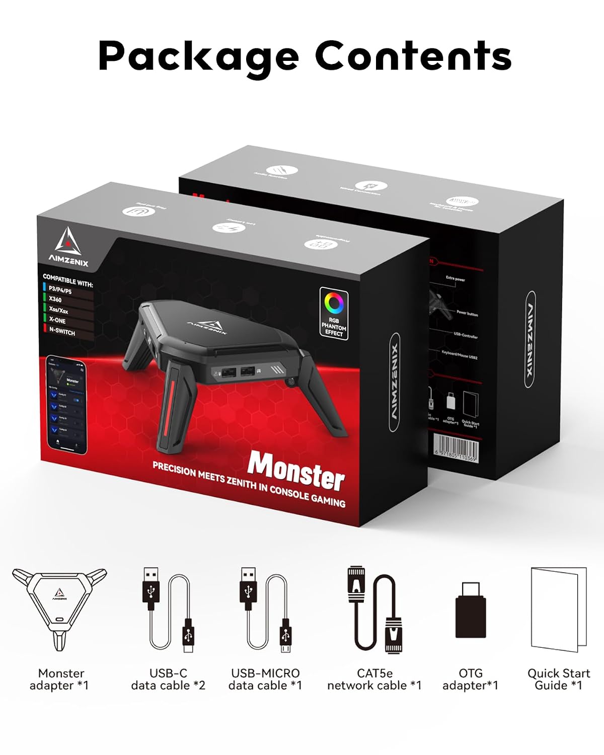 Adaptador de teclado y mouse AIMZENIX Monster para PS5, PS4, PC, Xb...