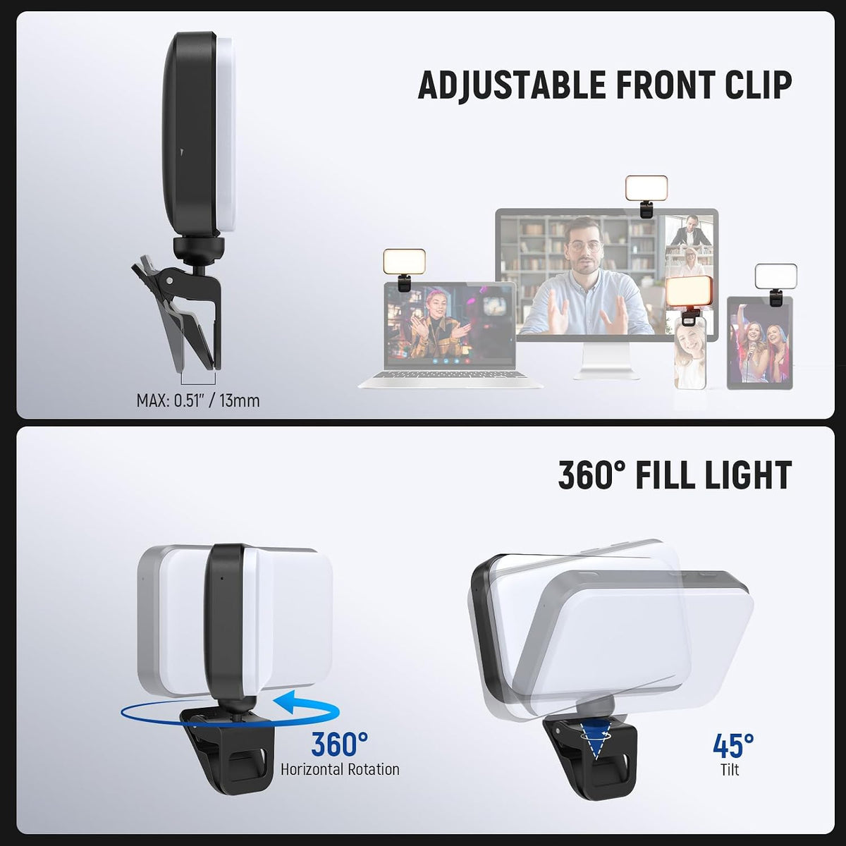 NEEWER Luz LED para selfie de nivel de entrada, 54 LED con clip de...