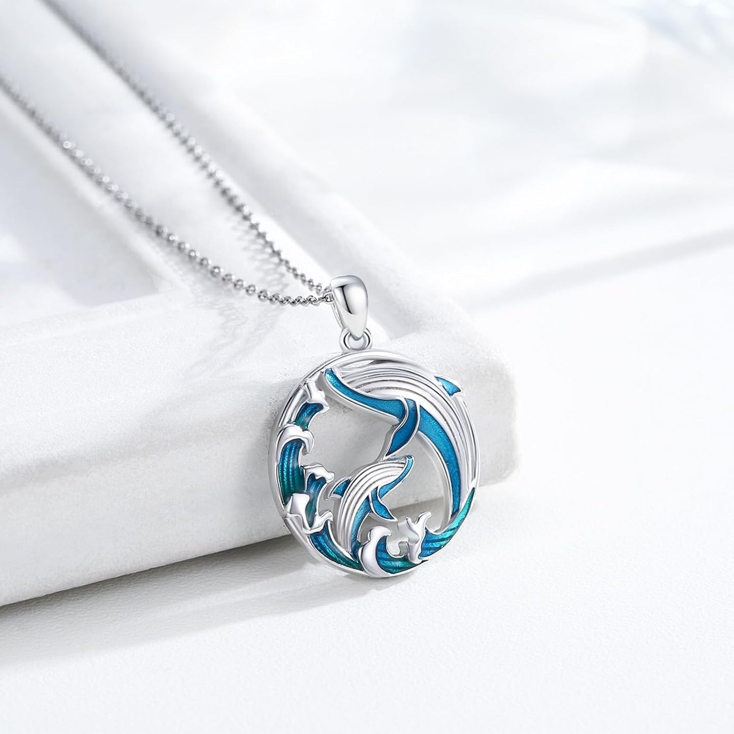 YYmqmq Collar de plata de ley 925 con diseño de animales marinos co...