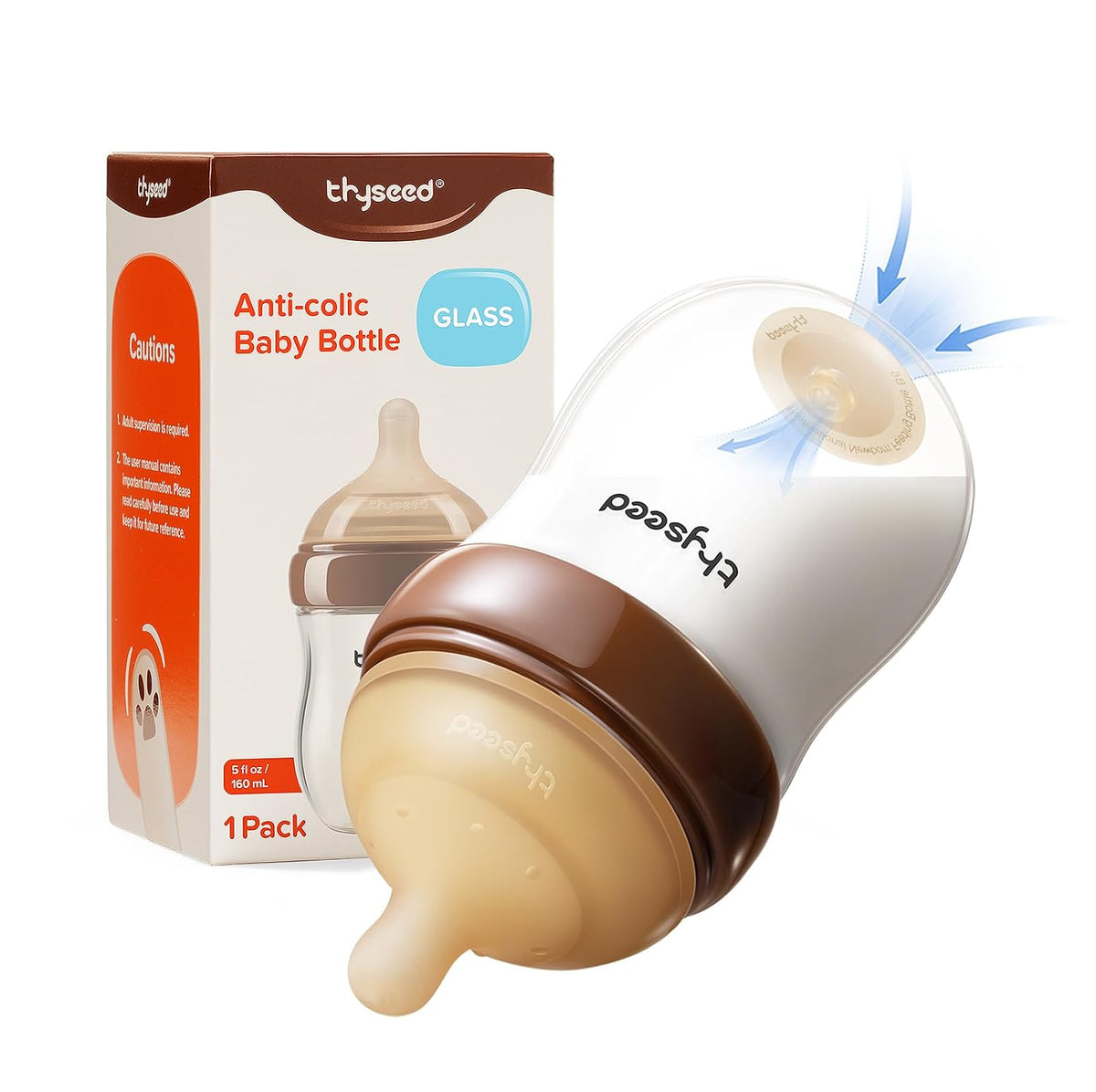 Thyseed Biberón de vidrio anticólicos para bebés amamantados, alime...