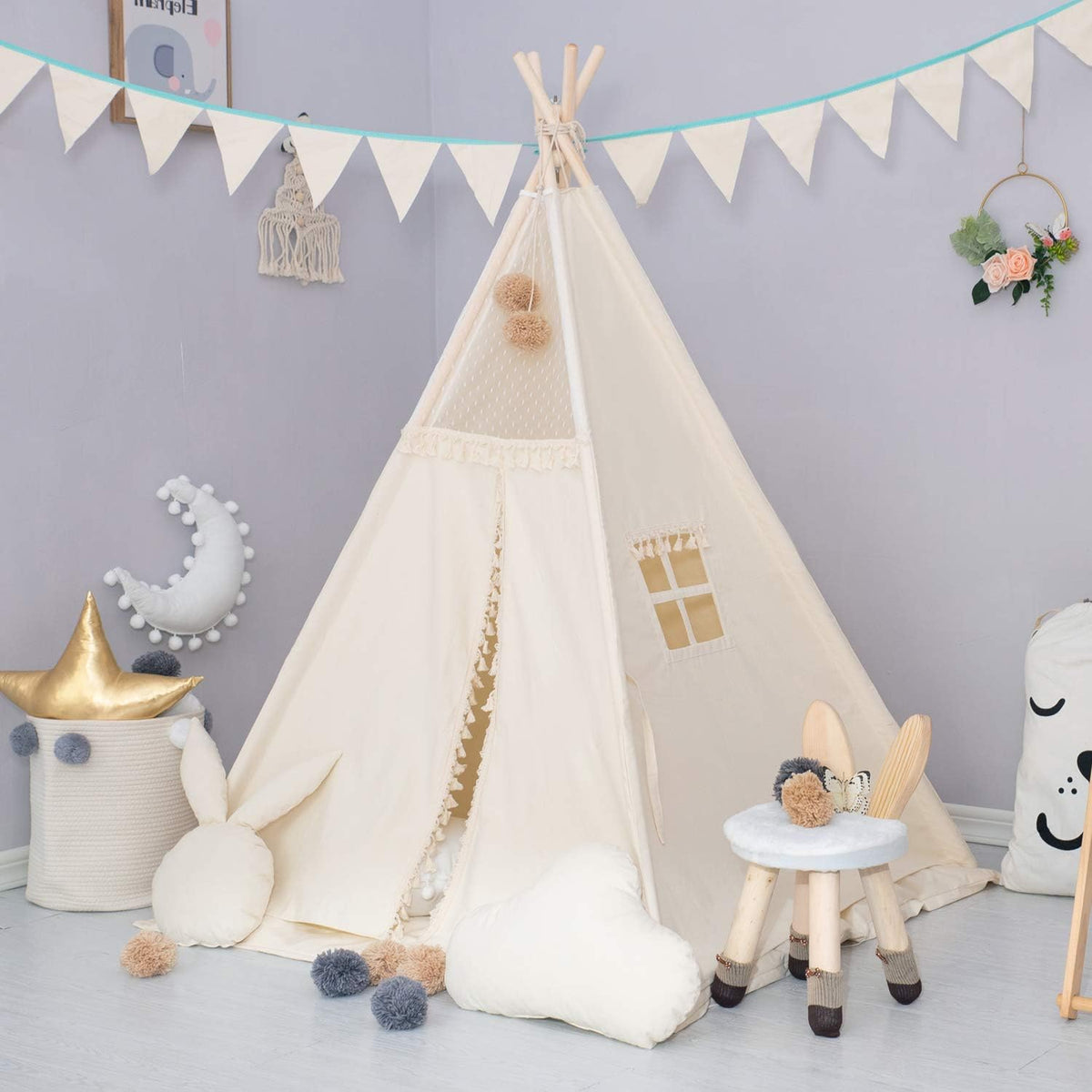 TreeBud Tienda de Campaña Tipi para Niños con Tapete Acolchado, Ban...