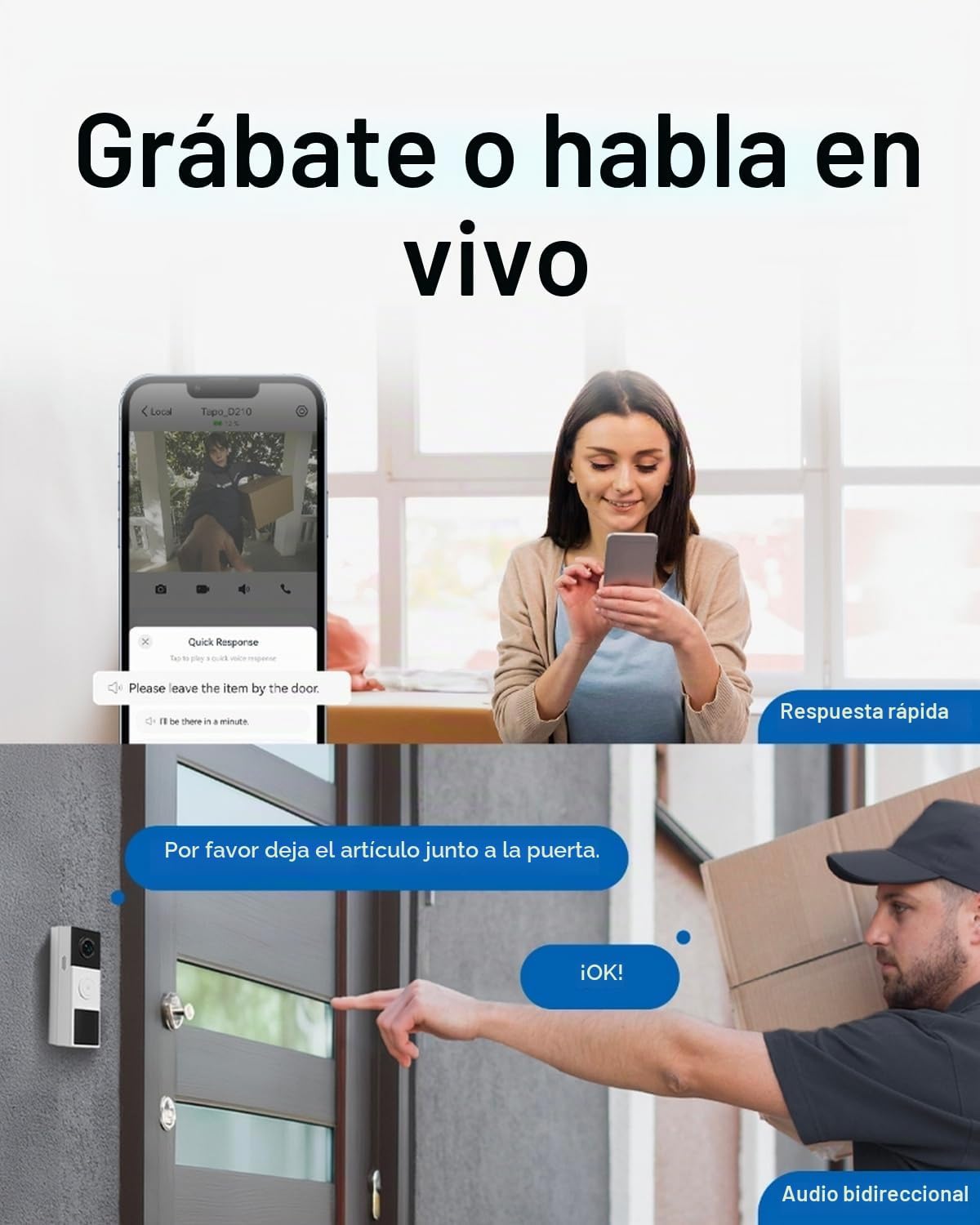 Tapo de TP-Link - Cámara de timbre de video inteligente inalámbrica...