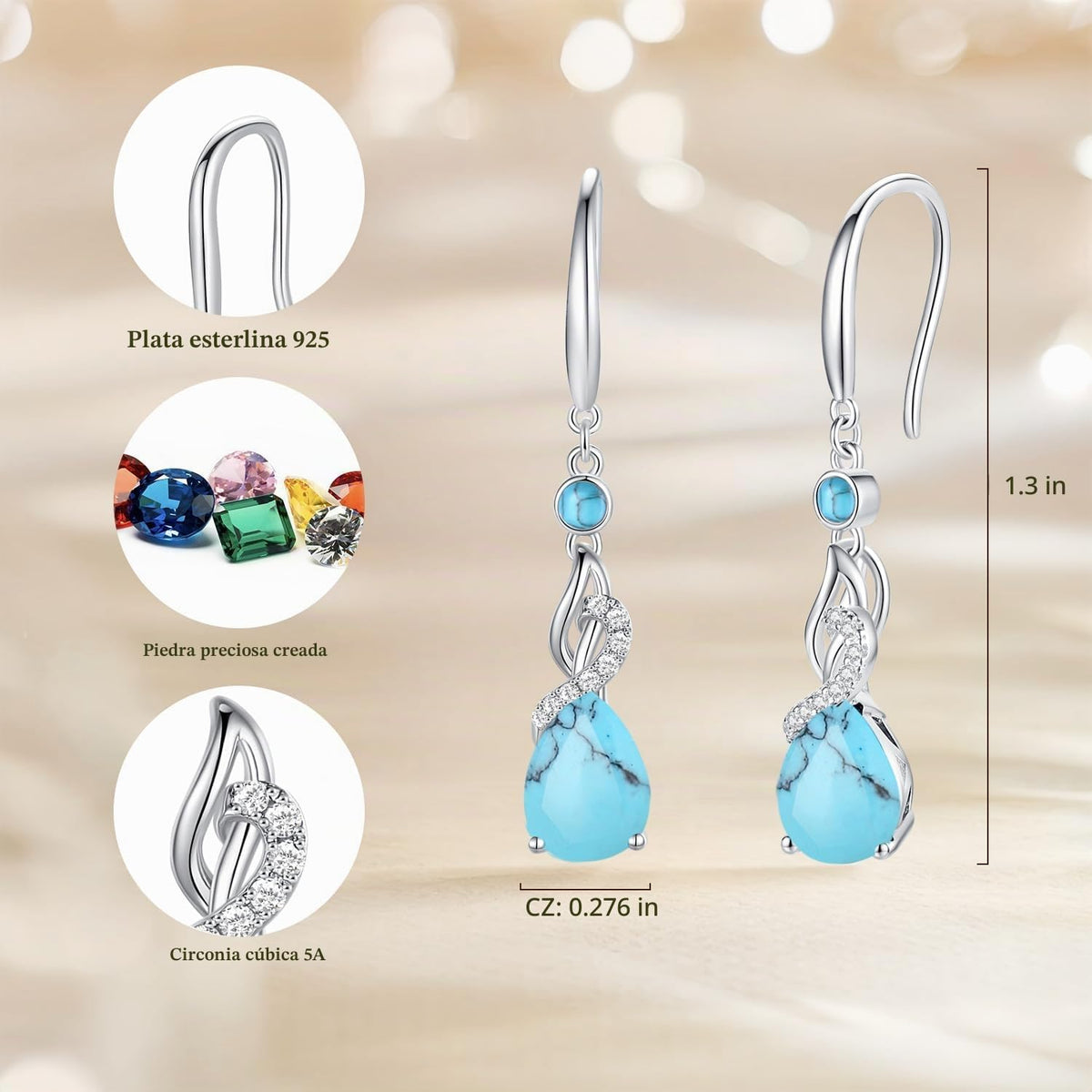 FANCIME Pendientes colgantes con piedra natal de pera para mujer de...