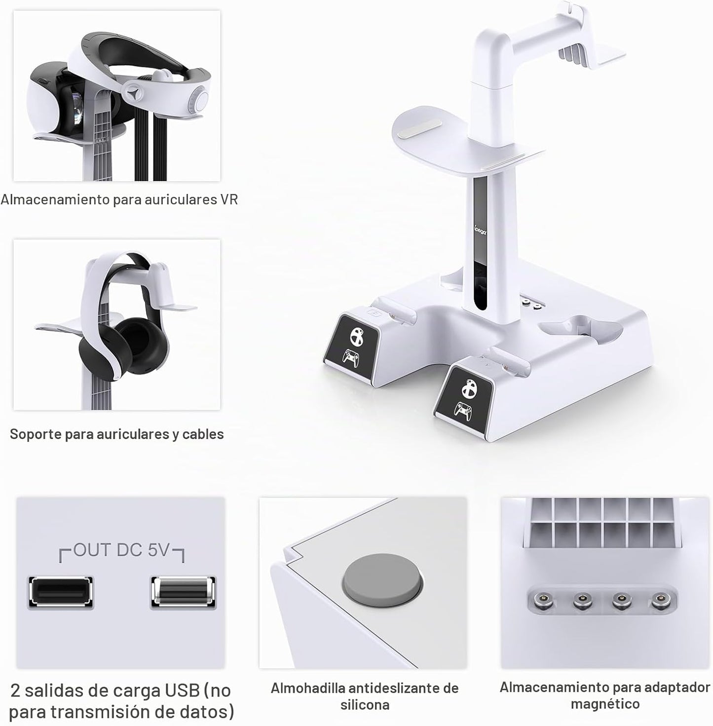 Fastsnail Estación de carga RGB para PS VR2 \/ PS5 \/ PS5 con 10 lu...