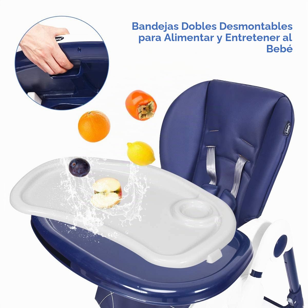 INFANS Silla alta con bandeja extraíble con una sola mano, 4 ruedas...