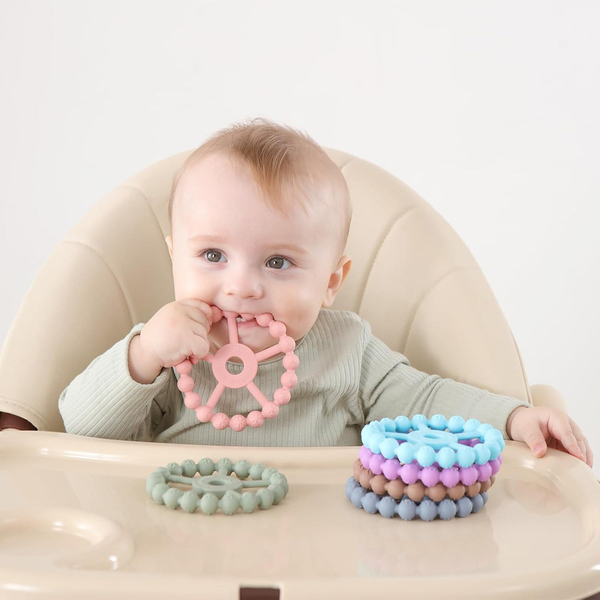 Paquete de 3 mordedores de anillos para bebés, esenciales para bebé...