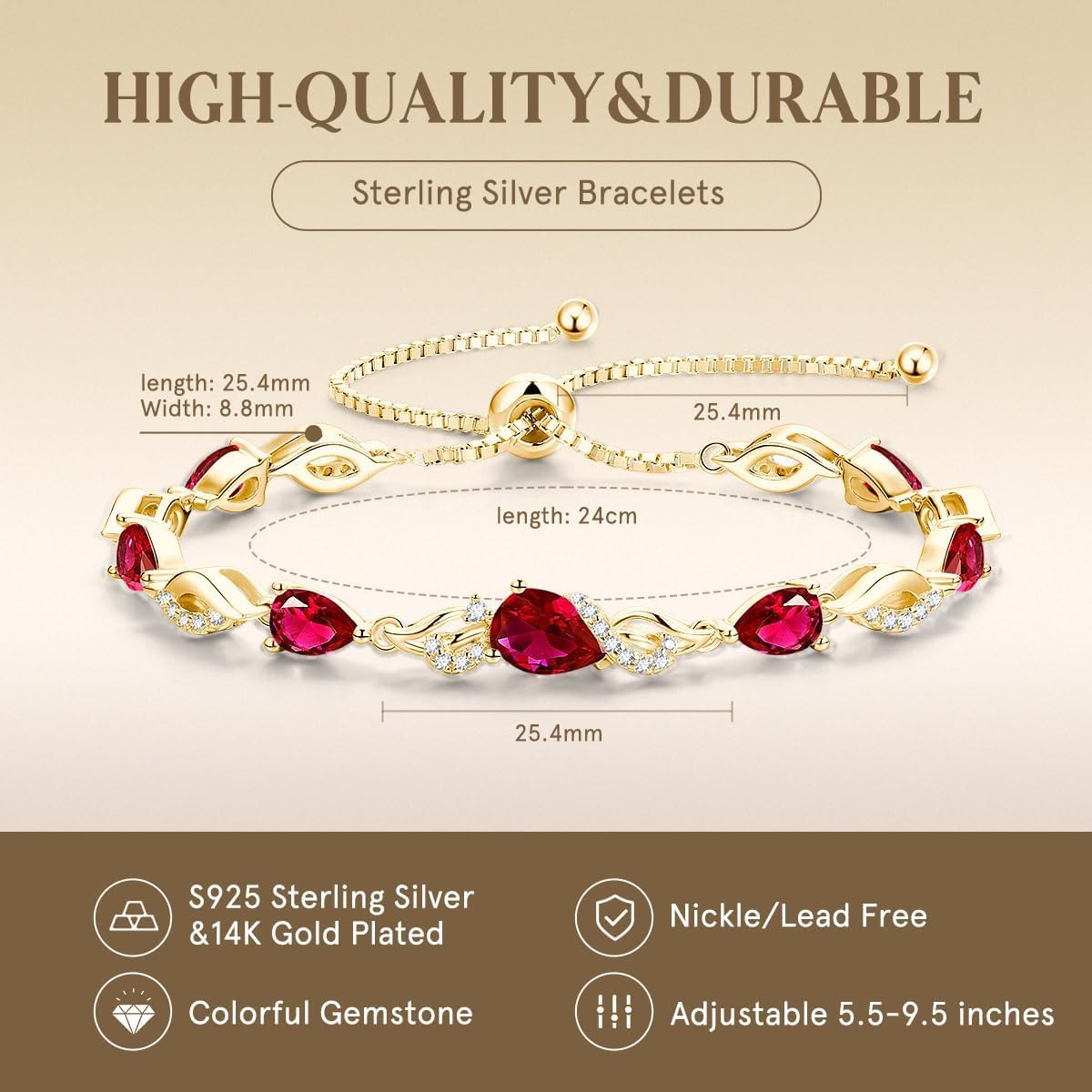 FANCIME Pulsera de tenis ajustable con piedra natal para mujer | Di...