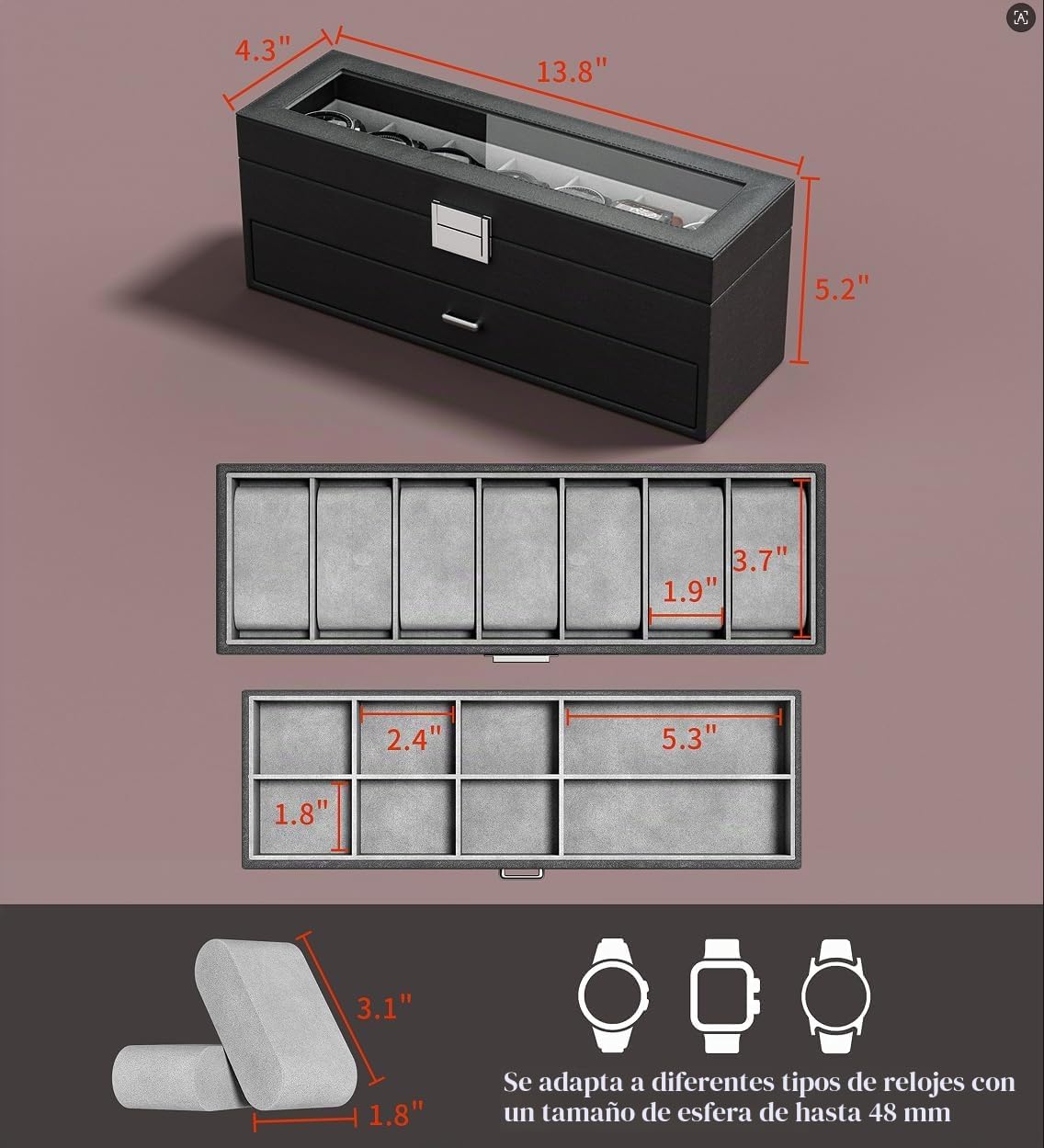 sensok Caja de reloj para hombre, organizador de almacenamiento de...