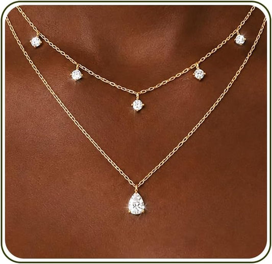 GUOKE Collares de oro en capas para mujer, chapado en oro de 14 qui...