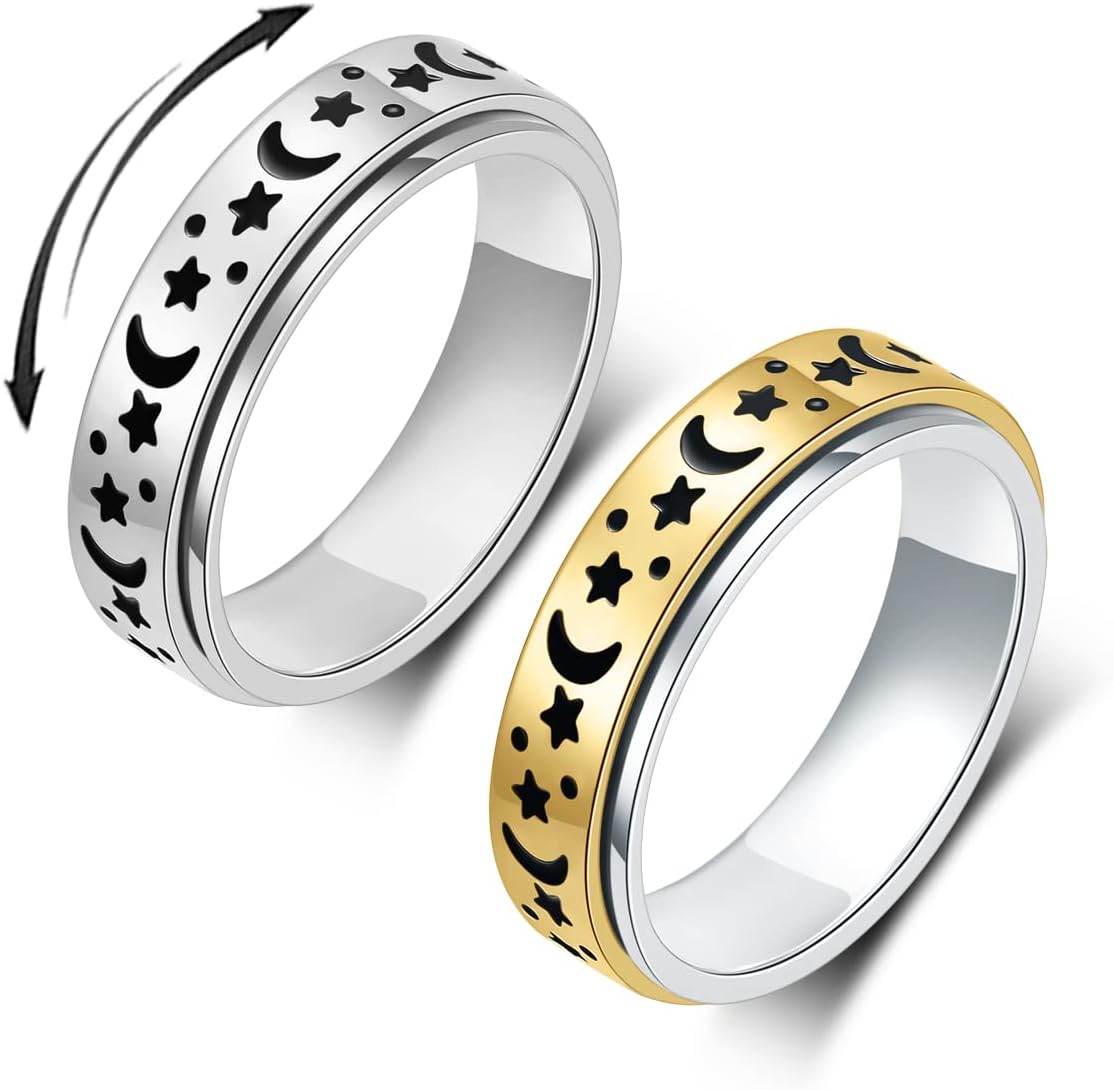 OreilleStar Anillo de Ansiedad para Mujeres Anillo Fidget Acero Ino...